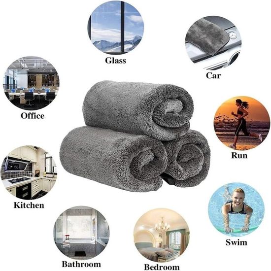 Lot De 2 Chiffons Microfibre Ultra Absorbants Gris 60x50 Cm 650 G/m² – Idéal Voiture, Douche, Maison & Camping