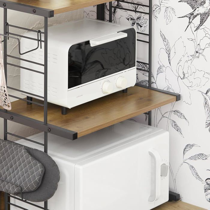 Étagère Micro-Ondes Sobuy - 55x35x49 Cm, Bambou/MDF, 2 Étages, Tiroir, Porte-Torchon