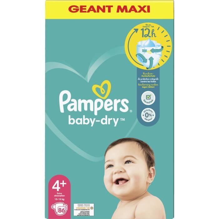 Couches PAMPERS Baby-Dry Taille 4+ - x86 - Blanc - Paquet de 86 - Cdiscount  Puériculture & Eveil bébé