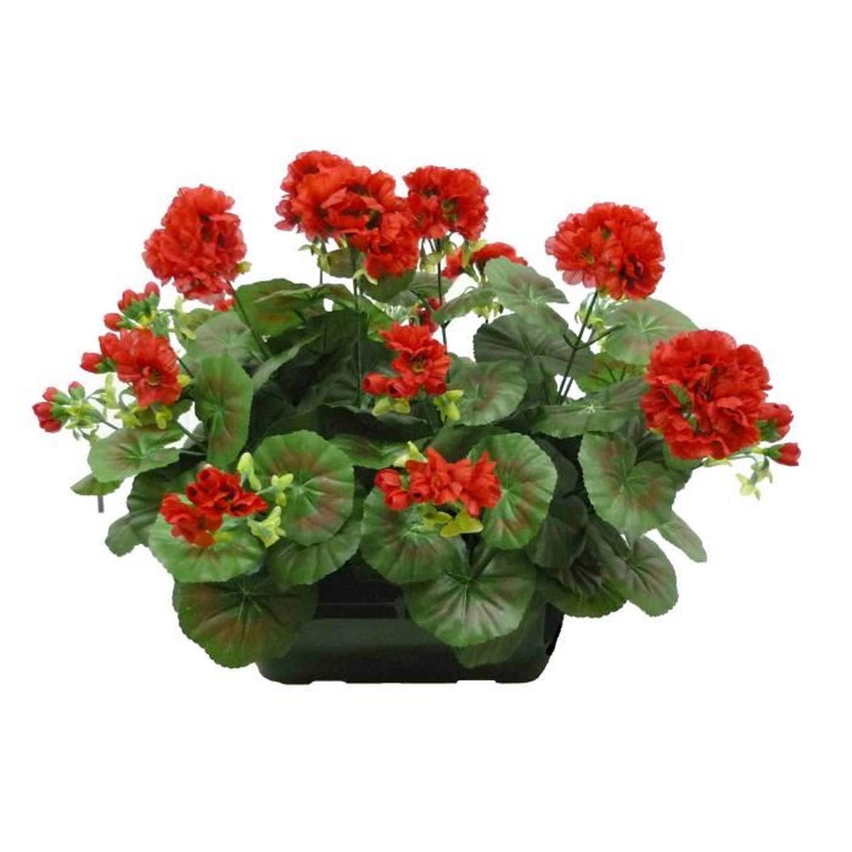 FLEURS ARTIFICIELLES SPECIAL CIMETIERE ET TOUSSAINT GERANIUM ROUGE EN  JARDINIERE 33 CM - Cdiscount Maison