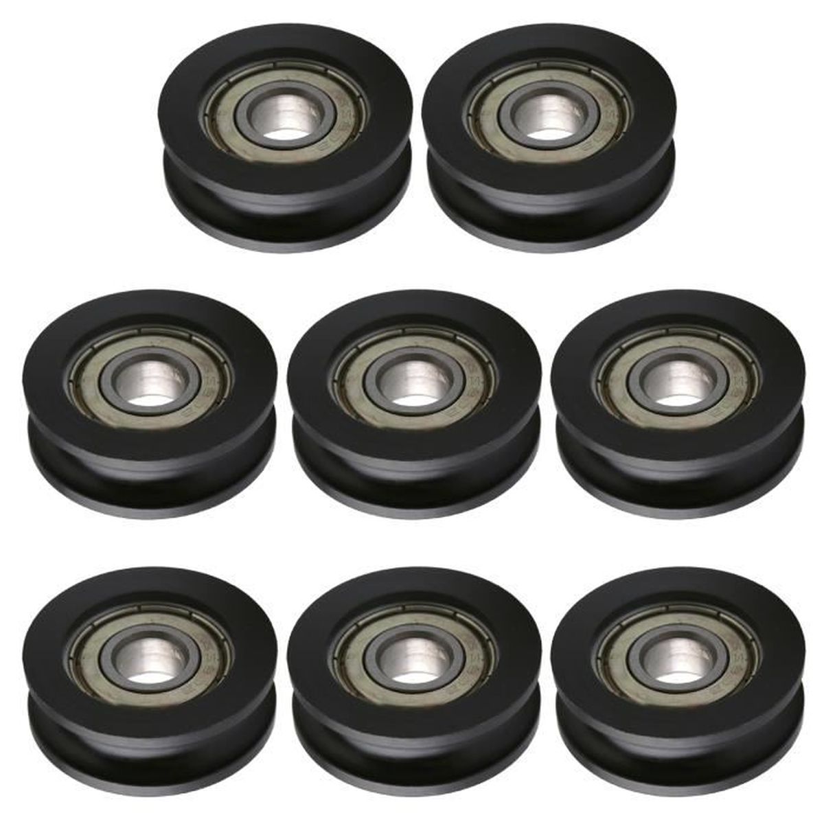 Poulie à Roulement En Nylon - Lot De 2 - Dimensions 25x5x13 Mm (OD X ID X T) - Rainure U Largeur 11 Mm - Pour Courroies Plates, Tapis Roulants, Mécanismes - Noir