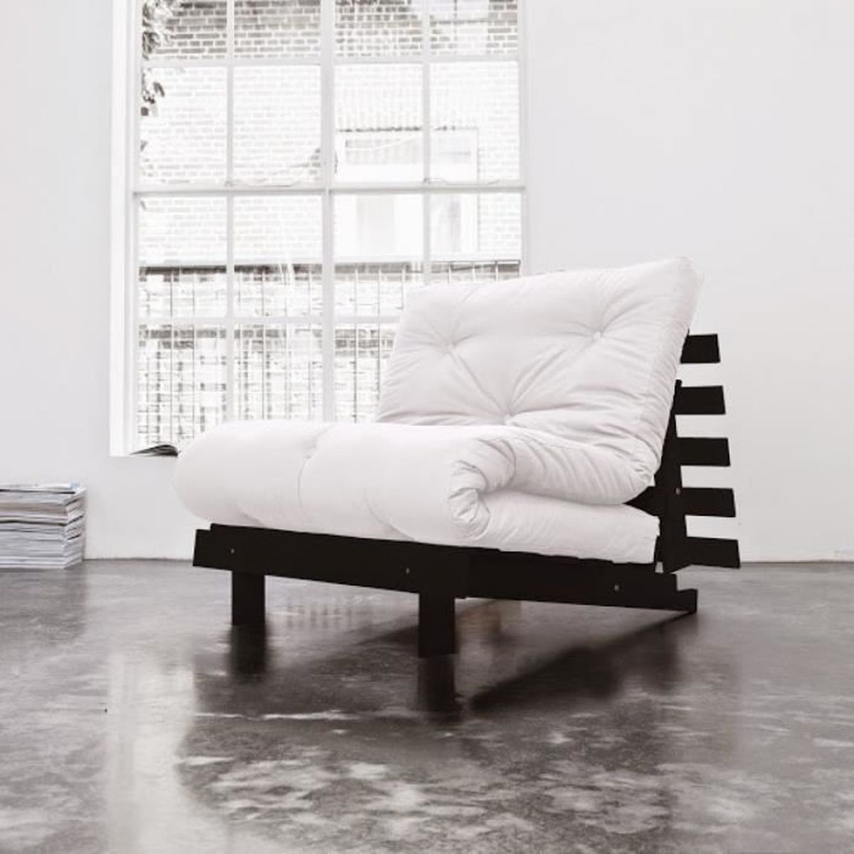 Pack Matelas Futon Ecru Coton Structure en Bois Wengé 90X200