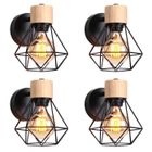 Applique Murale Vintage Industrielle UNI - WOTTES - 4 Ampoules E27 - Métal et Bois Noir