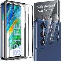 Lot de 4 Verre Trempé pour Samsung Galaxy S21 FE 5G-4G,Contenir 2pcs Protection Ecran et et 2pcs Caméra Arrière Protecteur Anti-Rayu