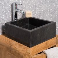 Vasque salle de bain en marbre Milan noir 30cm - WANDA COLLECTION - Carré - 30 X 30 X H.13 cm - A poser - Noir