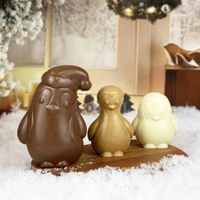 lot de 3 moulages de noël Famille Pingouin - Chocolat de Noel artisanal Chocodic