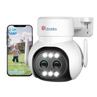 Ctronics PTZ Caméra Surveillance Extérieur 4MP 6x Zoom Hybride WiFi 2.4- 5GHz Double Objectif Détection Humanoïde Blanc