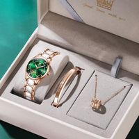 SHARPHY Coffret montre femme + bracelets + collier – vert diamant bracelet en céramique vert blanc cadeau de Noël