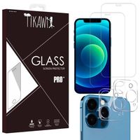 Tikawi x4 Verre trempé 9H Iphone 12 Pro (6.1') [2 Ecran + 2 Caméra] Haute résistance - Protection Avant + Arrière - [Anti-traces]