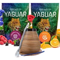 Yerba Mate Set Yaguar Berryland Naranja - 2x500g - Calebasse Mate 350 ml+ Bombilla
