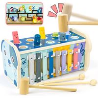Jouets veil Montessori, Jouet en Bois Enfant 1-3 Ans, 3 en 1 Jeux Educatif avec Jeu de Taupe, Xylophone, Jeu Match de Numéro
