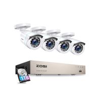 ZOSI 8CH 1080P H.265+ DVR 1TB Disque dur et 4pcs 2.0MP Caméra de Surveillance Extérieur 20M Vision Nocturne, Alerte Instantanée