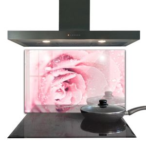 CREDENCE Fond de hotte - Decortapis - 100 x 70 cm - Verre trempé - Fleur délicate rose