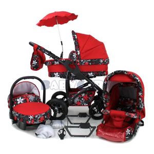 POUSSETTE  Rouge et fleurs + ombrelle TWING Trio Poussette - 