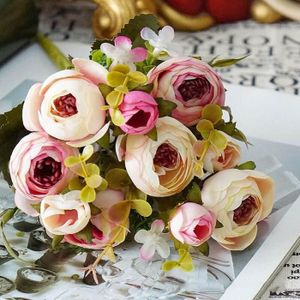 Lot de 2 bouquets de fleurs Artificielles Lumenty la D/écoration Int/érieure-Chaque Bouquet est Compos/é de 7 tiges Dot/ées de Feuilles et de 21 T/êtes de fleurs-Style R/étro-Couleur Rose