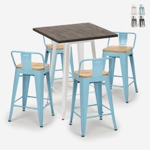 MANGE-DEBOUT Ensemble table de bar 60x60cm design industriel tolix 4 tabourets Rough White - couleur:Turquoise