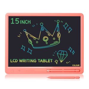 JEU D'APPRENTISSAGE Tablettes Graphiques,Grand écran LCD de 15 pouces,tablette d'écriture,Pad d'apprentissage,tableau de notes éducatif- Colors Pink