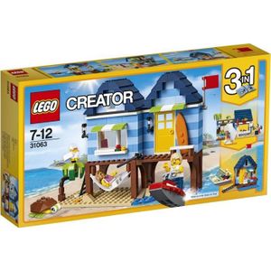 UNIVERS MINIATURE LEGO® Creator - Les Vacances à la Plage - Maison d'été avec aquarium, hamac, surf et moto des mers - 275 pièces