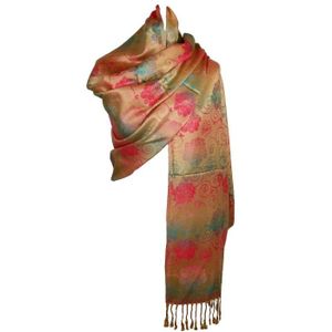 Étole Écharpe Pashmina Et Soie 170x70 Cm | Motifs Roses | Douce Et Chaude | Accessoire Élégant