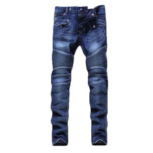 JEANS Jeans Homme personnalisé coton Jeans Hommes slim a la mode avec plis - Bleu