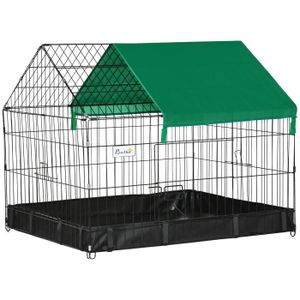 CAGE Cage parc enclos rongeurs dim. 90L x 75l x 75H cm - bâche de sol/toit imperméable, porte, trappe - acier oxford noir vert