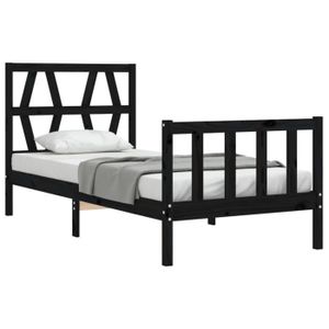STRUCTURE DE LIT Cadre de lit avec tête de lit noir en bois massif - PWSHYMI - L460 - 90 x 190 cm - Contemporain