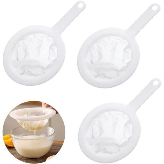 Tamis Nylon Qualité Alimentaire Pack De 3 Passoires Cuisine - 100, 200 Et 400 Mailles - Tamis Fin Avec Poignée Pour Jus, Lait, Café Passoire Cuisine