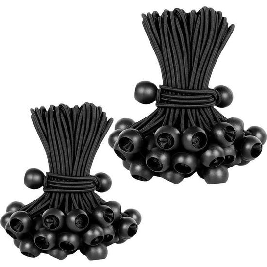 Lot De 50 Tendeurs élastiques Avec Boules - Sandow Blanc, Pour Bâche, Remorque, Tente, Camping, Rideaux