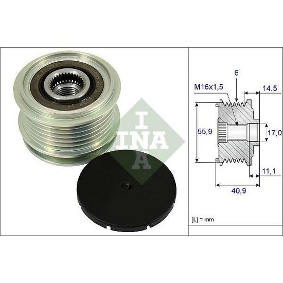 Poulie D'alternateur Débrayable INA/LUK - Compatible Ford Focus, C-MAX, Mondeo, S-MAX 1.8 TDCi - Référence F-233608.01/.02/.03 - 3