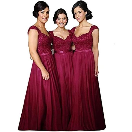 Misshow Robe Longue Invitée Mariage – Col Rond Dentelle Mousseline Sans Manches A-Line Élégante & Romantique