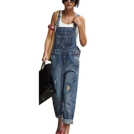 Salopette En Jean Femme - Combinaison Denim Oversize - Coupe Large Confortable - Taille élastique - Grandes Tailles Disponibles