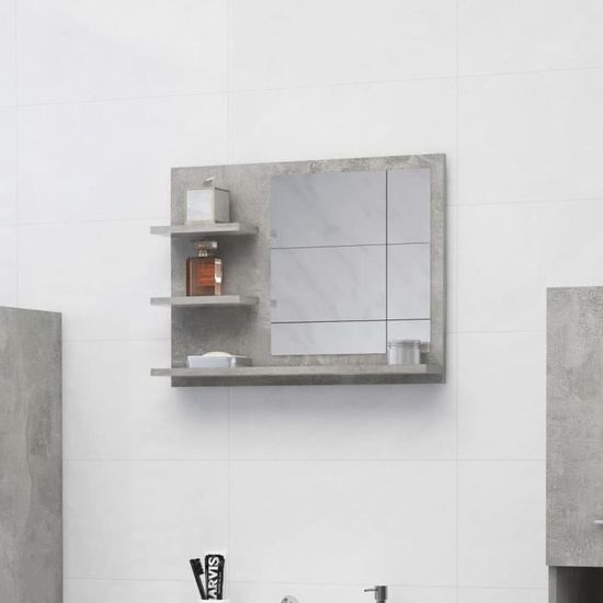 570Magasin•)Miroir de salle de bain esthétiquement|Miroir Style Moderne Salon Chambre Gris béton 60x10,5x45 cm Miroir Lumineux Solid