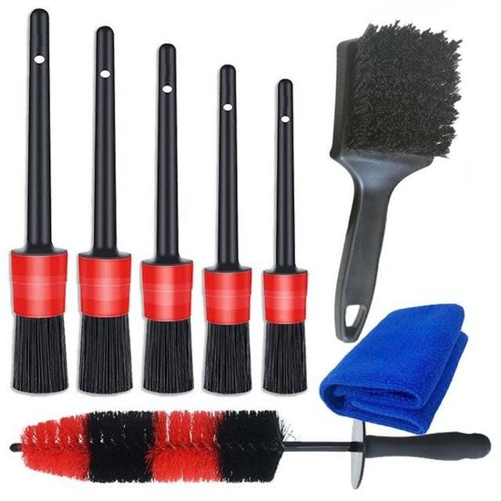 Kit De 2 Brosses Pour Nettoyage Pneus Et Jantes - Poils Durs, Tête Flexible - Poignée Ergonomique - Pour Voiture, Moto, VTT