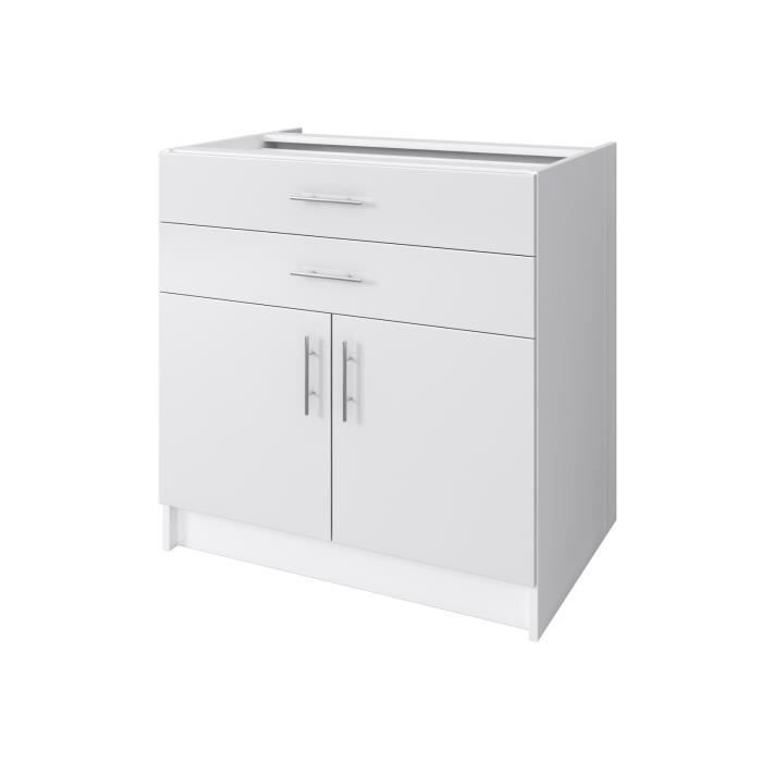 OBI Caisson bas de cuisine avec 2 portes, 2 tiroirs L 80 cm - Blanc et blanc laqué brillant