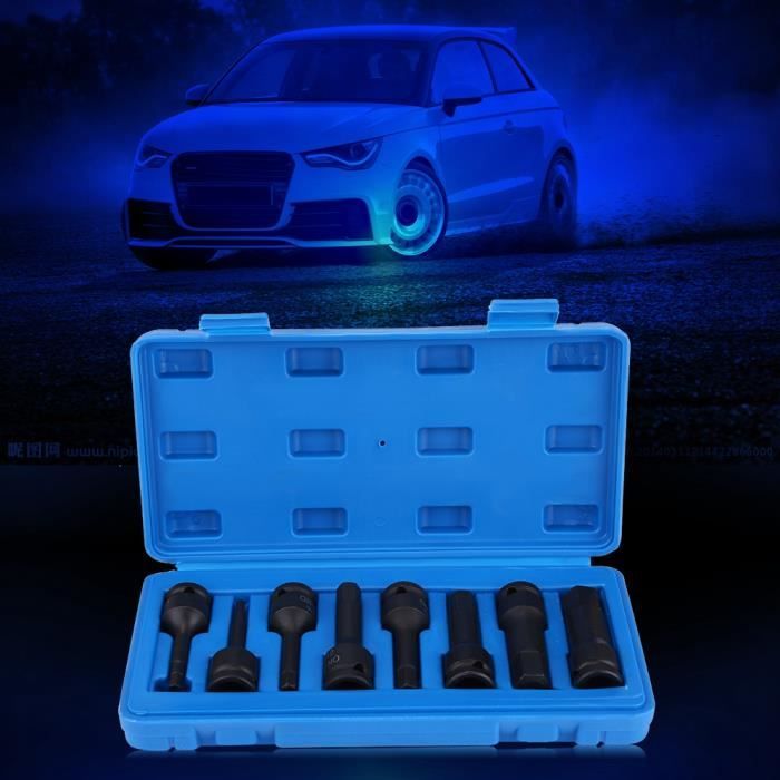 Coffret de Douilles à Chocs, 8 Pièces 1/2 -Pouce Douilles de Impact 6 Pans Outil de Réparation Air Drive Kit- H5-H19