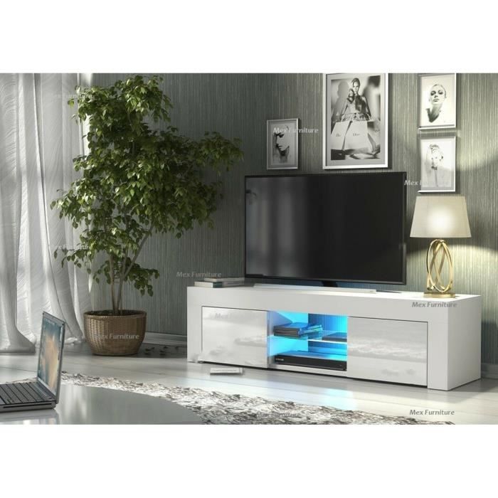 Meuble TV / Banc TV - NOUVEAU- 130 cm - Blanc mat - avec LED