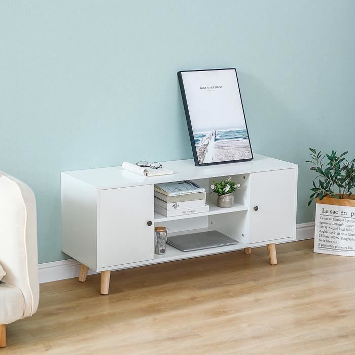 Meuble TV Pour salon Blanc en MDF et bois massif scandinave moderne