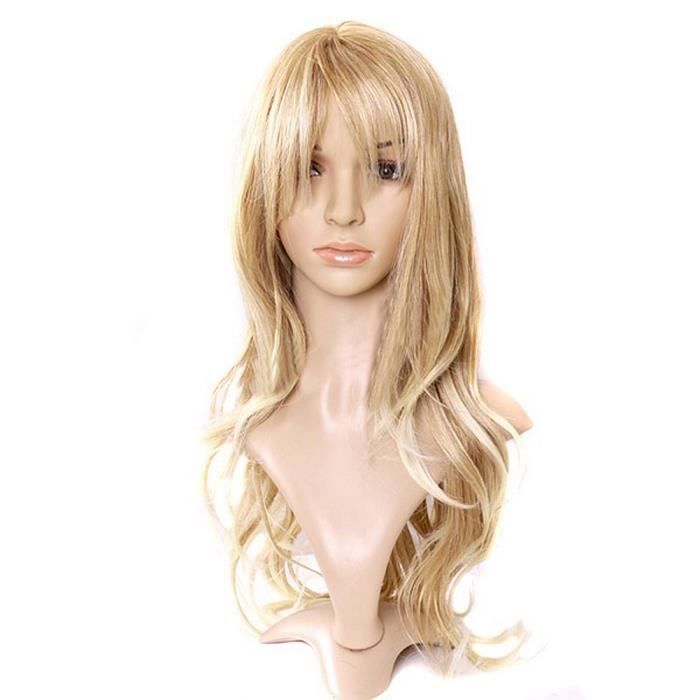 Mode perruque frisée perruques de cheveux de la femme avec une frange longs cheveux bouclés Cheveux blonds