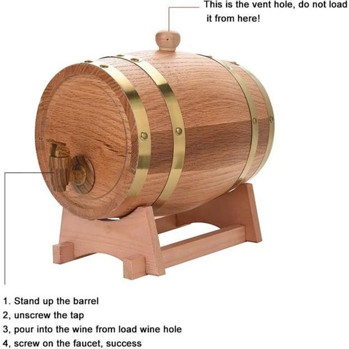 10L Tonneau de Vin en Bois de Chêne Tonneau Vin Vendange Port Bière Whiskey Rum