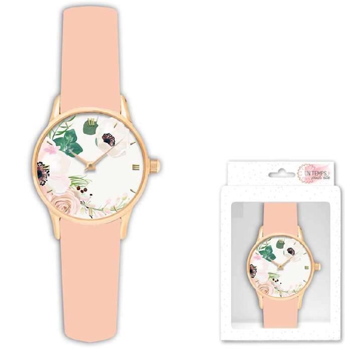 Montre fantaisie Fleurs Beige pour Femme