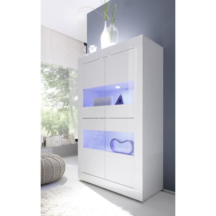 Vaisselier blanc laqué design ARIEL Avec LED L 102 x P 43 x H 162 cm Blanc