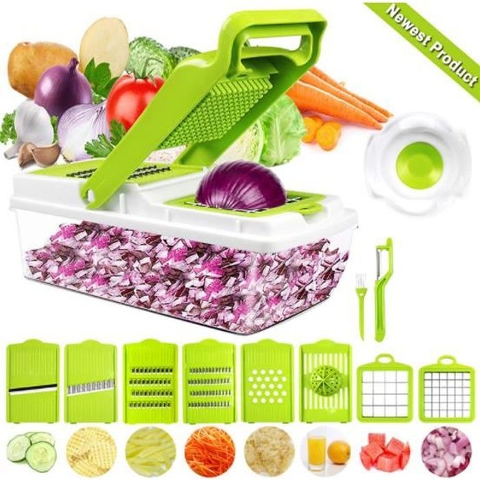 LEXLIFE 9 en 1 Mandoline de Cuisine Multifonction, Couteau Couper Hacher Professionnelle pour Légume Fruit Coupe Uniformémen
