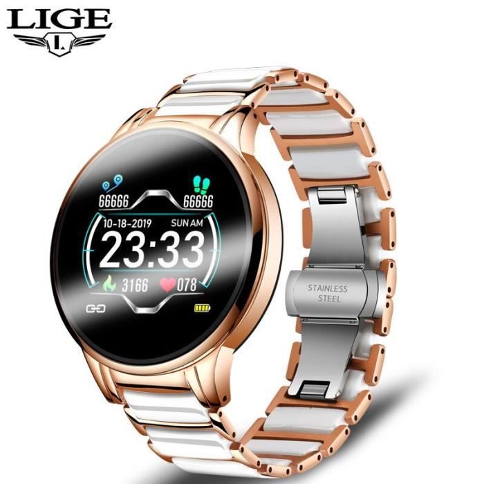 LIGE montre intelligente femmes smartwatch femme étanche Sport Fitness Tracker fréquence cardiaque tensiomètre mode - White - WL8542