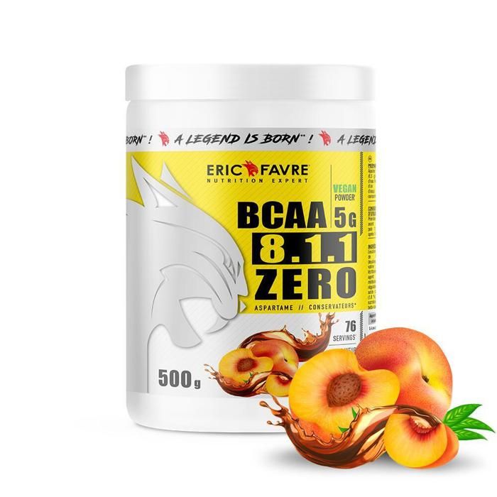 BCAA POUDRE 8.1.1 Zero - Acides Aminés Musculation Vegan 500 Gr - Laboratoire Français Eric Favre (Thé Pêche)