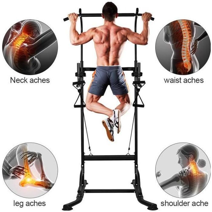 Barre de Traction - HOME FITNESS CODE - Chaise Romaine - Power Tower - Pull Up Ajustable - Multifonctions dip station Noir