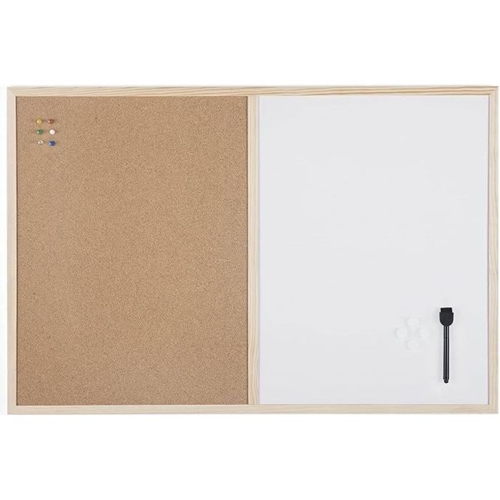 Bi-Office Budget - Tableau Mixte, d’Affichage en Liège et Blanc Magnétique Effaçable à Sec, Cadre en Bois, 90 x 60 cm
