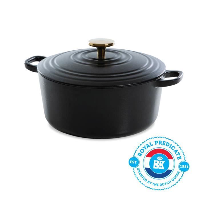 BK Cookware H6079.528 BK Bourgogne Cocotte en Fonte - Ronde - 28 cm - 6.7L - Revêtement émaillé - Couvercle avec Anneaux