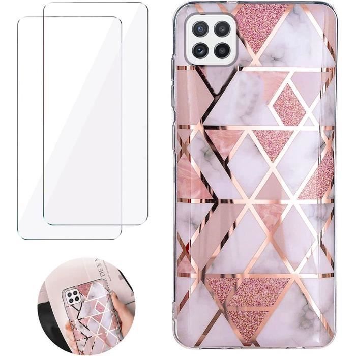 Coque pour Samsung Galaxy A22 5G, 2 Verres Trempés Inclus - Protection Slim et Élégant Résistant Rose