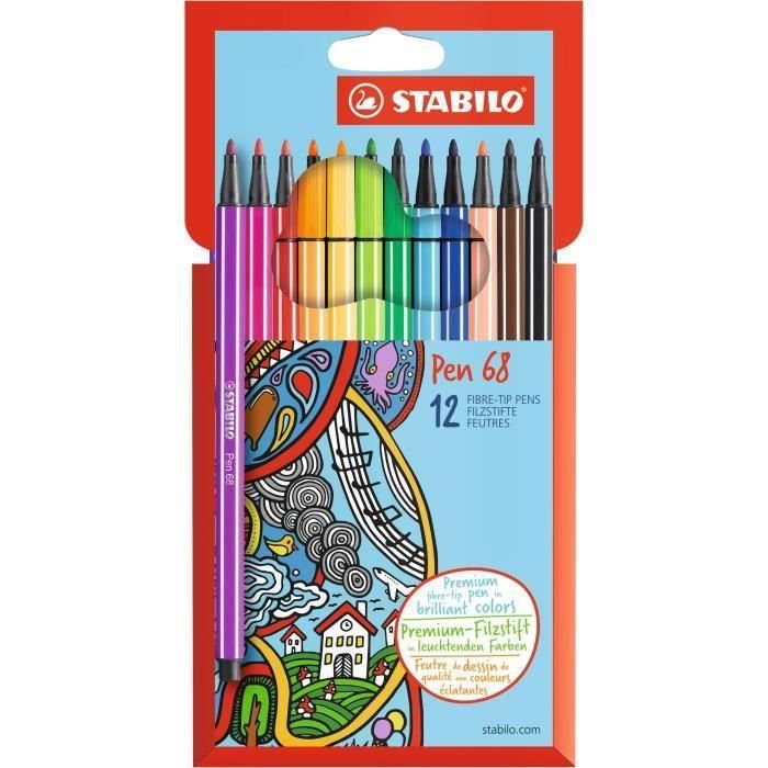 STABILO Etui carton de 12 feutres de coloriage Pen 68 (Lot de 2)