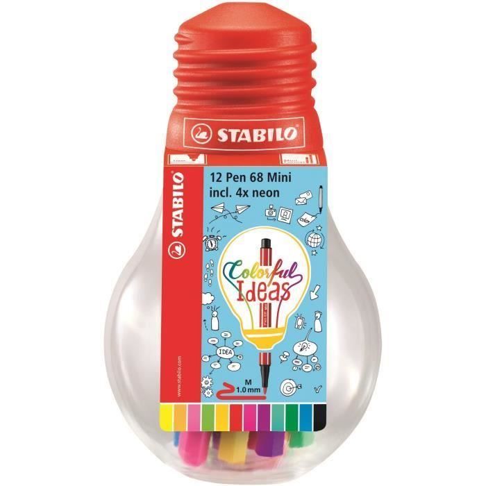 STABILO Ampoule de 12 feutres Colorful ideas 68 Mini - Encre à base d'eau - Coloris éclatant (Lot de 2)